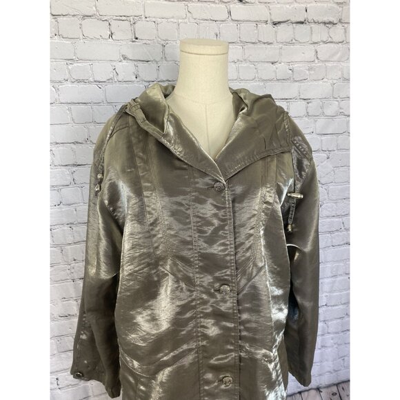 ⭐ 3/$15 Vintage Separate Issue Small Metallic Silver Hooded Coat With Lace-Up - Picture 12 of 14